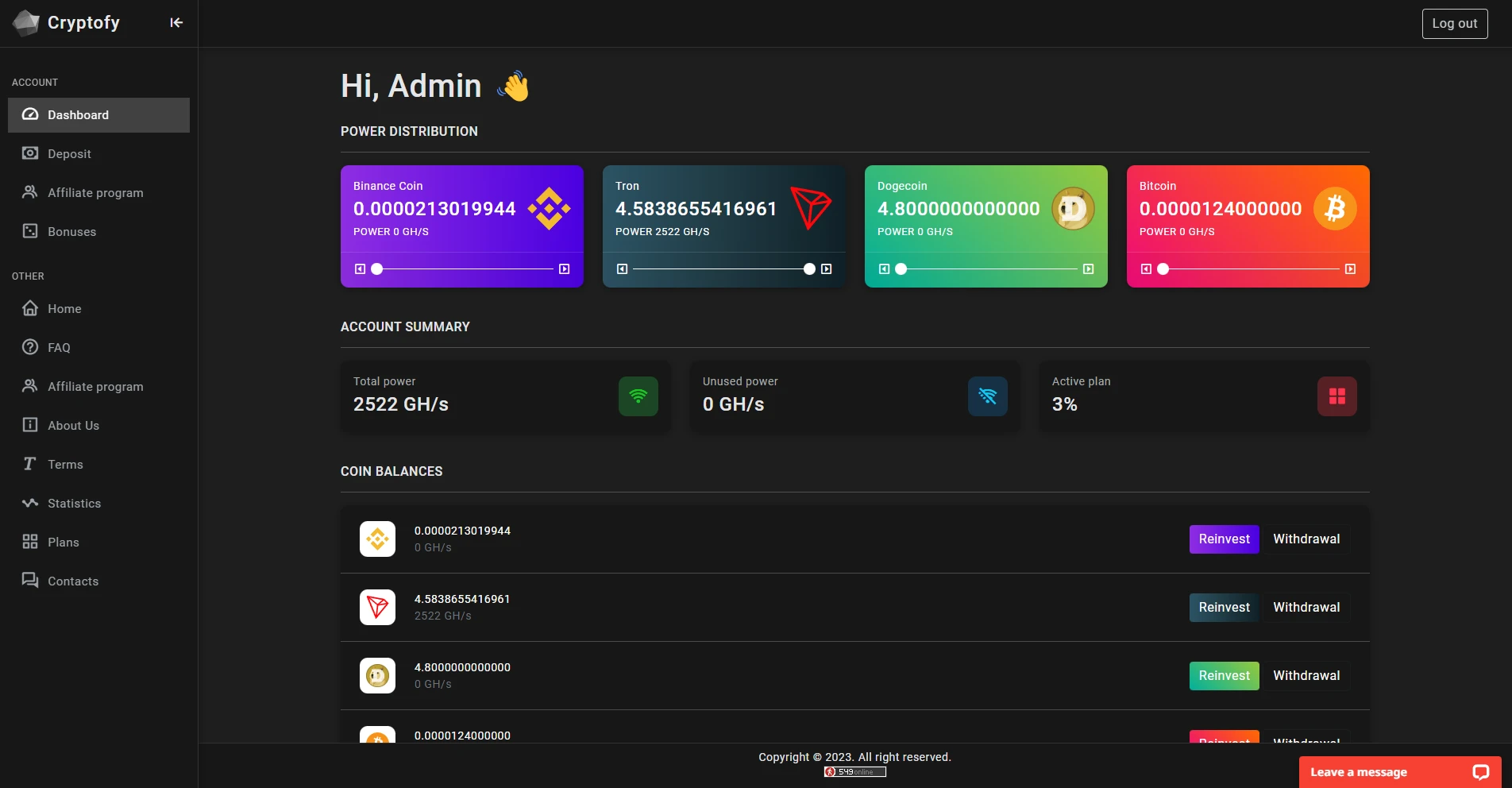 Dashboard screenshot